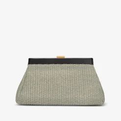 Sale DeMellier The Cannes Deep Taupe Raffia & Black Smooth