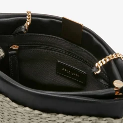 Sale DeMellier The Cannes Deep Taupe Raffia & Black Smooth