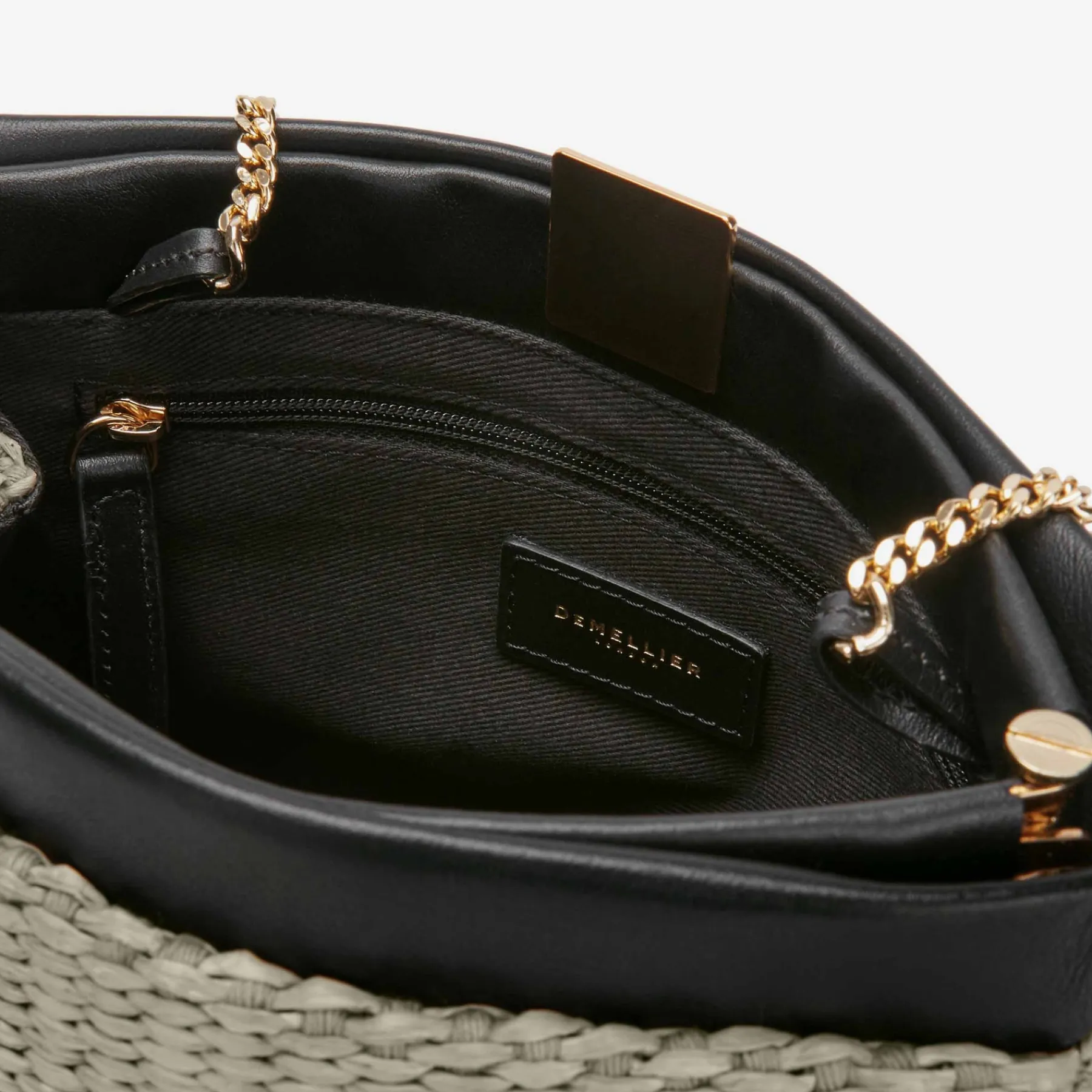 Sale DeMellier The Cannes Deep Taupe Raffia & Black Smooth
