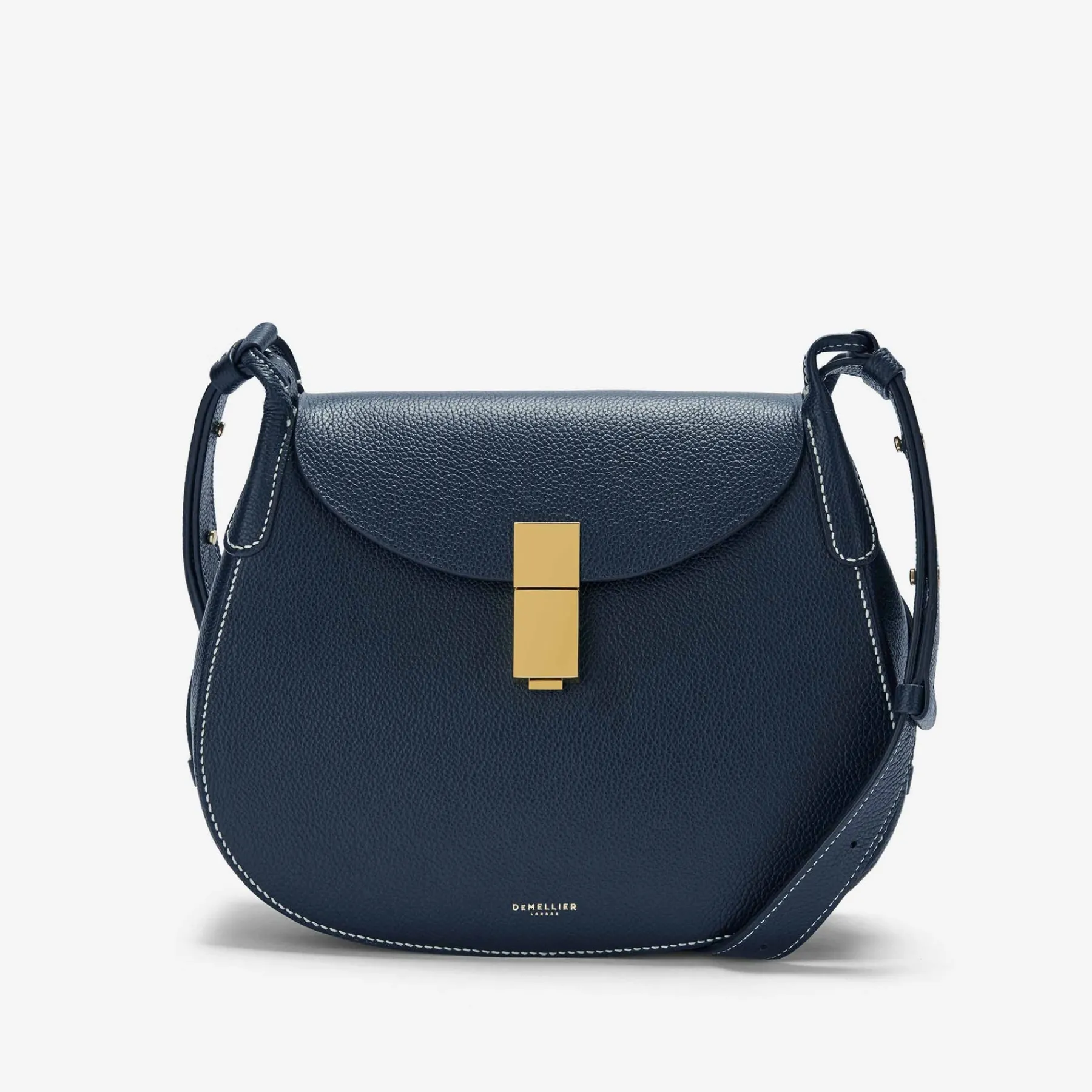 Hot DeMellier The Lausanne Navy Small Grain & Ecru Stitching