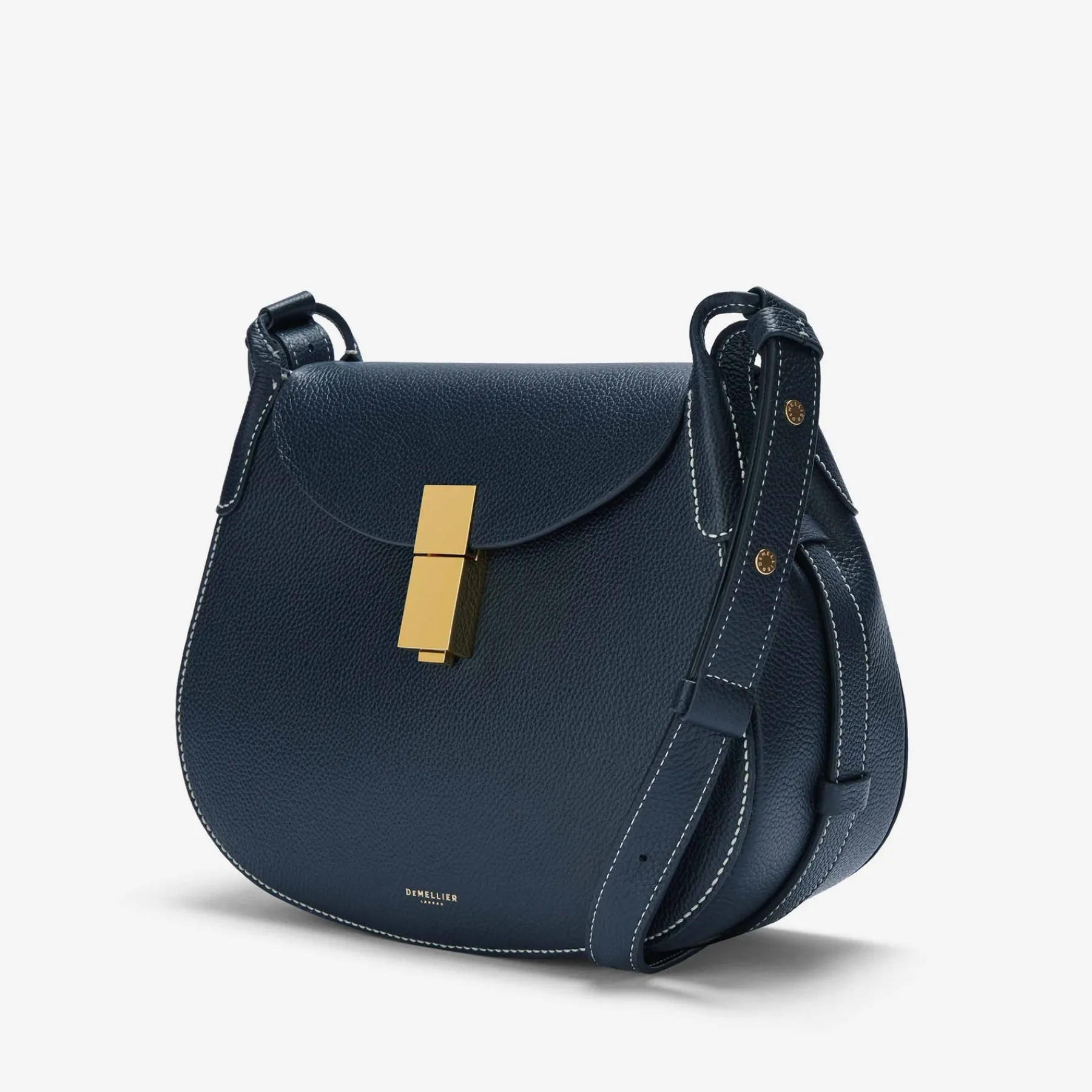 Hot DeMellier The Lausanne Navy Small Grain & Ecru Stitching
