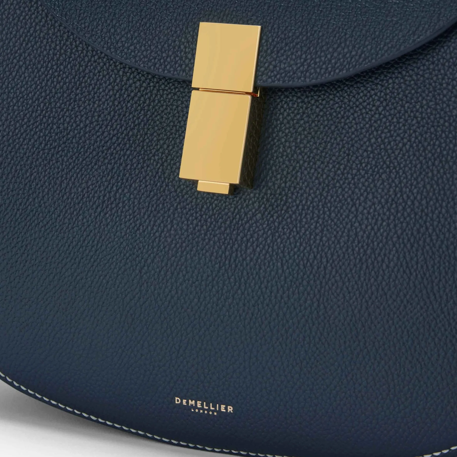 Hot DeMellier The Lausanne Navy Small Grain & Ecru Stitching