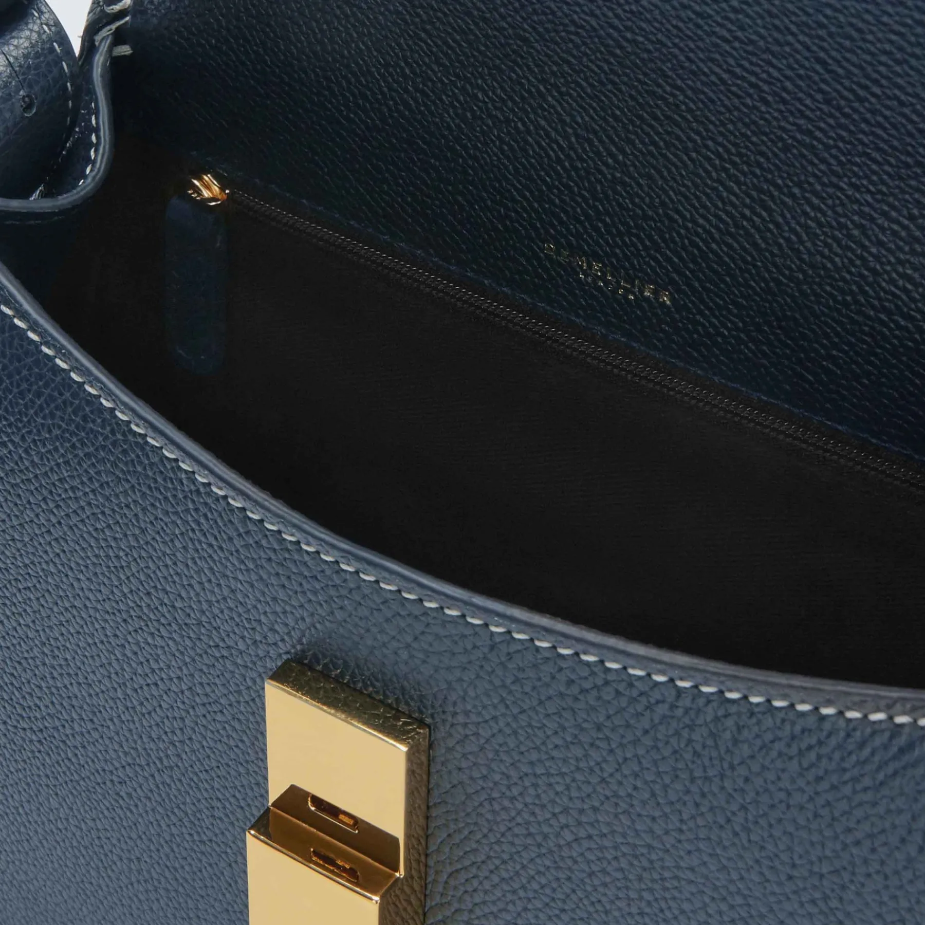 Hot DeMellier The Lausanne Navy Small Grain & Ecru Stitching