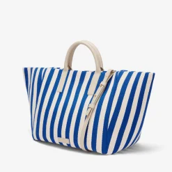 Hot DeMellier The Lisbon Tote Cobalt Blue Striped Cotton Canvas
