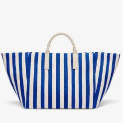 Hot DeMellier The Lisbon Tote Cobalt Blue Striped Cotton Canvas