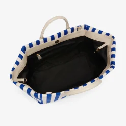 Hot DeMellier The Lisbon Tote Cobalt Blue Striped Cotton Canvas