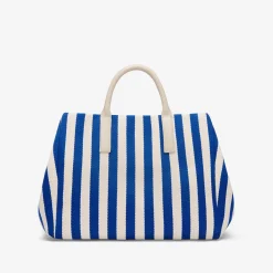 Hot DeMellier The Lisbon Tote Cobalt Blue Striped Cotton Canvas