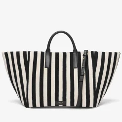 Discount DeMellier The Lisbon Tote Black Striped Cotton Canvas