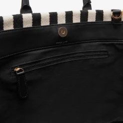 Discount DeMellier The Lisbon Tote Black Striped Cotton Canvas