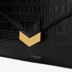 Fashion DeMellier The London Clutch Black Croc-Effect
