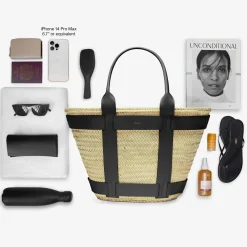 Store DeMellier The Maxi Santorini Natural Basket Black Smooth