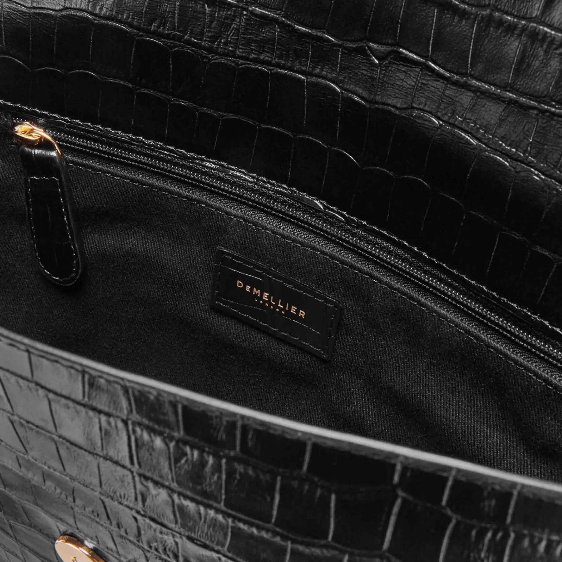 Fashion DeMellier The Midi London Black Croc-Effect