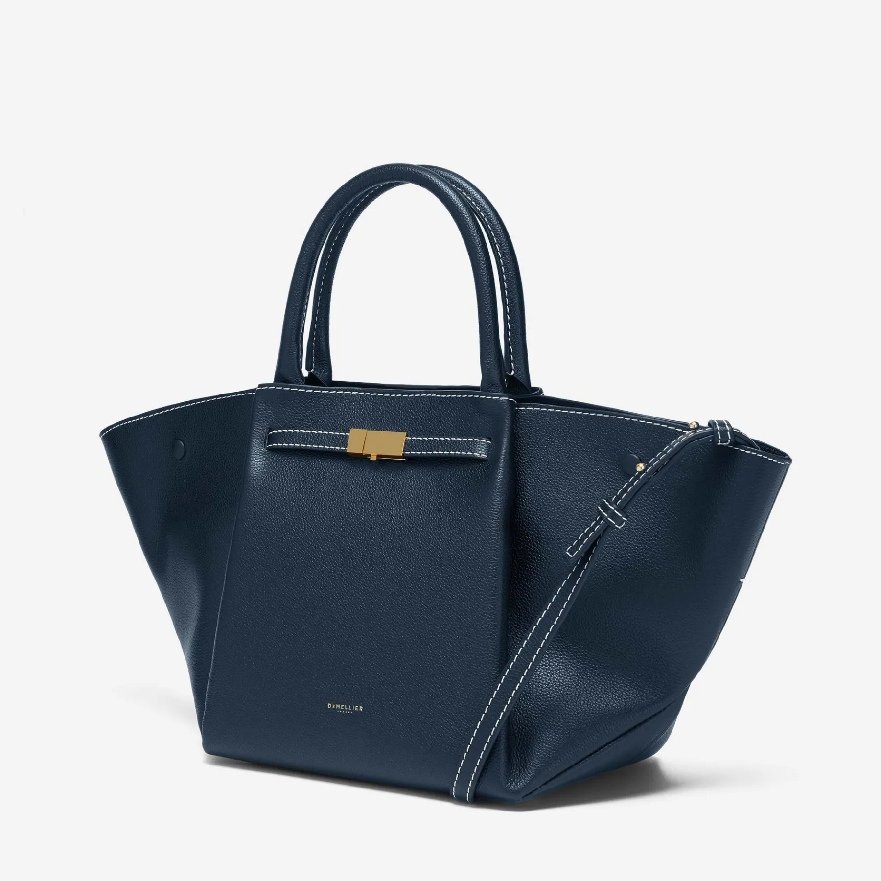 Cheap DeMellier The Midi New York Navy Small Grain & Ecru Stitching